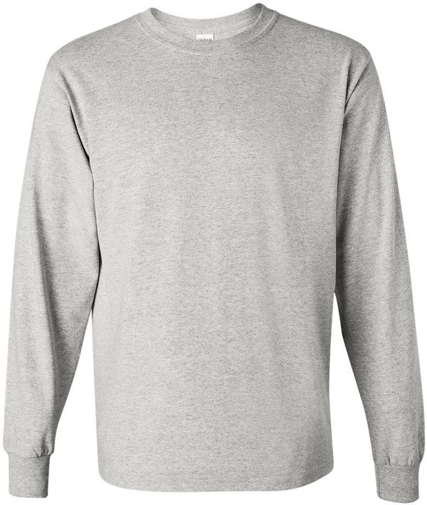 Am image of a Custom Gildan Heavy Cotton Long Sleeve T Shirt in Ash!