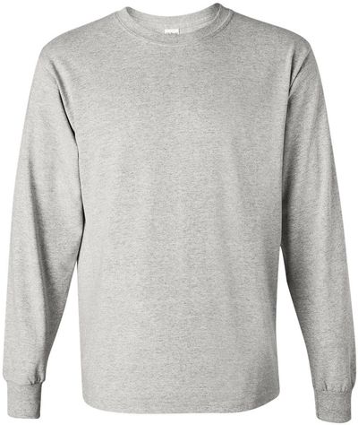 Am image of a Custom Gildan Heavy Cotton Long Sleeve T Shirt in Ash!