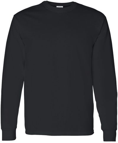 Am image of a Custom Gildan Heavy Cotton Long Sleeve T Shirt in Black!