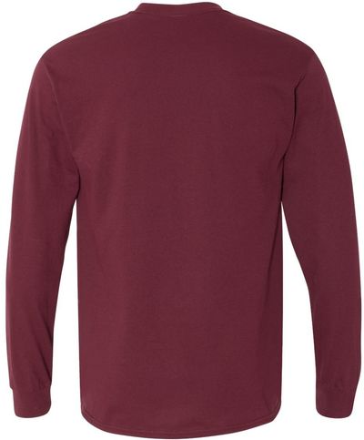 Am image of a Custom Gildan Heavy Cotton Long Sleeve T Shirt in Maroon!