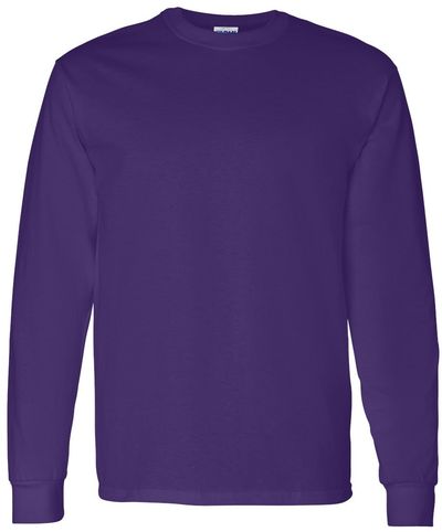 Am image of a Custom Gildan Heavy Cotton Long Sleeve T Shirt in Purple!