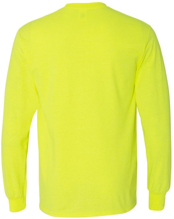Am image of a Custom Gildan Heavy Cotton Long Sleeve T Shirt in Safety Green!