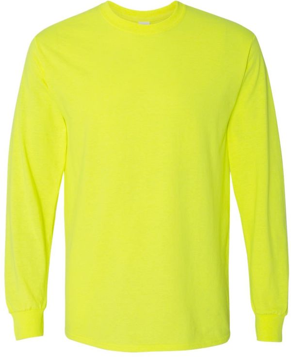 Am image of a Custom Gildan Heavy Cotton Long Sleeve T Shirt in Safety Green!