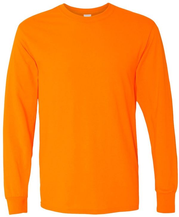 Am image of a Custom Gildan Heavy Cotton Long Sleeve T Shirt in Safety Orange!