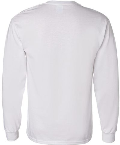 Am image of a Custom Gildan Heavy Cotton Long Sleeve T Shirt in White!