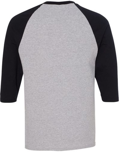 Am image of a Custom Gildan Heavy Cotton Raglan Three Quarter Sleeve TShirt in Sport Grey/Black!