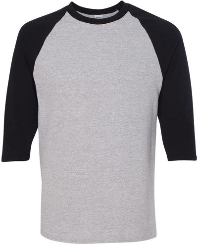 Am image of a Custom Gildan Heavy Cotton Raglan Three Quarter Sleeve TShirt in Sport Grey/Black!