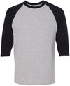 Am image of a Custom Gildan Heavy Cotton Raglan Three Quarter Sleeve TShirt in Sport Grey/Black!