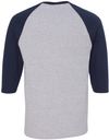 Am image of a Custom Gildan Heavy Cotton Raglan Three Quarter Sleeve TShirt in Sport Grey/Navy!
