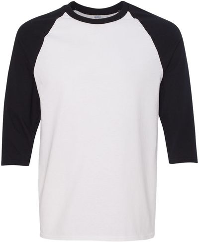 Am image of a Custom Gildan Heavy Cotton Raglan Three Quarter Sleeve TShirt in White/Black!