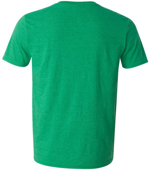 Am image of a Custom Gildan Softstyle T Shirt in Heather Irish Green!