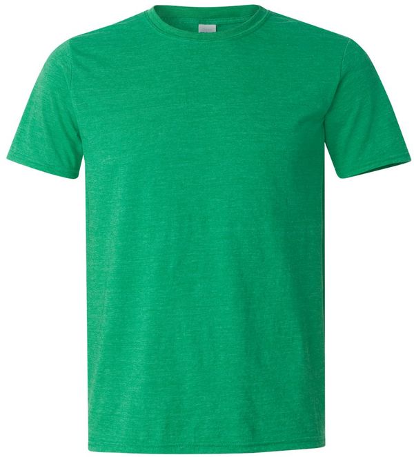 Am image of a Custom Gildan Softstyle T Shirt in Heather Irish Green!