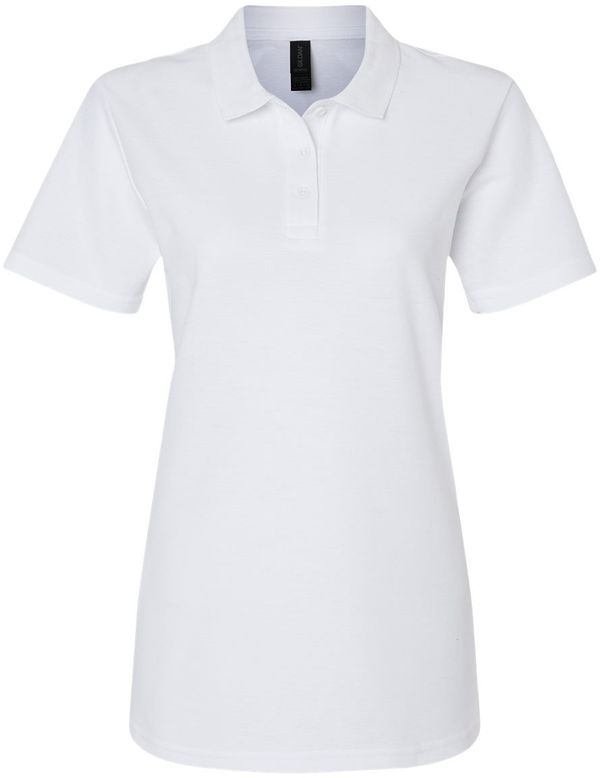 Am image of a Custom Gildan Softstyle Womens Pique Polo in White!