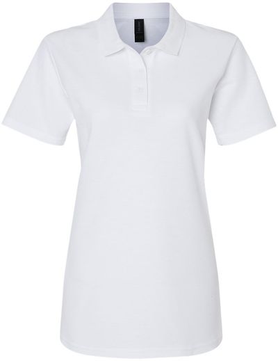Am image of a Custom Gildan Softstyle Womens Pique Polo in White!