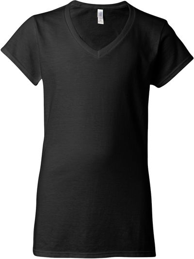 Am image of a Custom Gildan Softstyle Ladies V Neck T Shirt in Black!