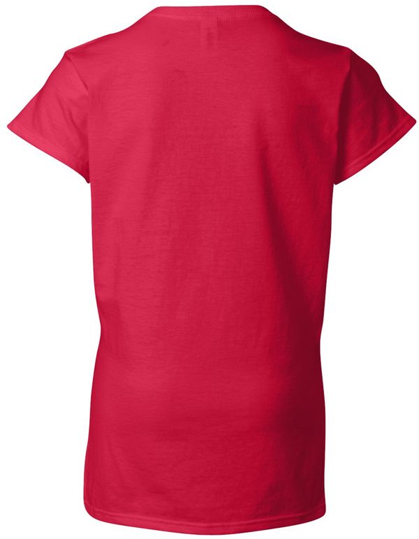 Am image of a Custom Gildan Softstyle Ladies V Neck T Shirt in Cherry Red!