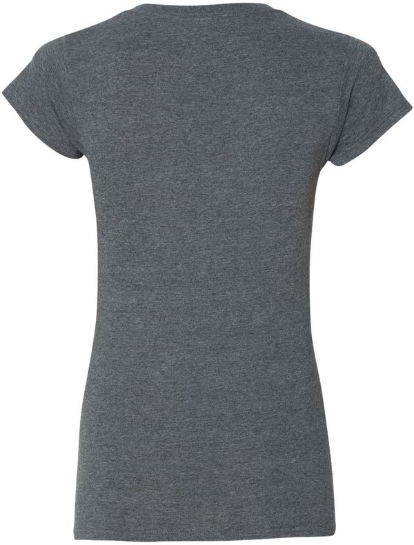 Am image of a Custom Gildan Softstyle Ladies V Neck T Shirt in Dark Heather!