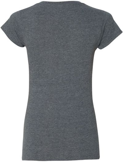 Am image of a Custom Gildan Softstyle Ladies V Neck T Shirt in Dark Heather!