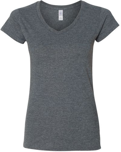 Am image of a Custom Gildan Softstyle Ladies V Neck T Shirt in Dark Heather!
