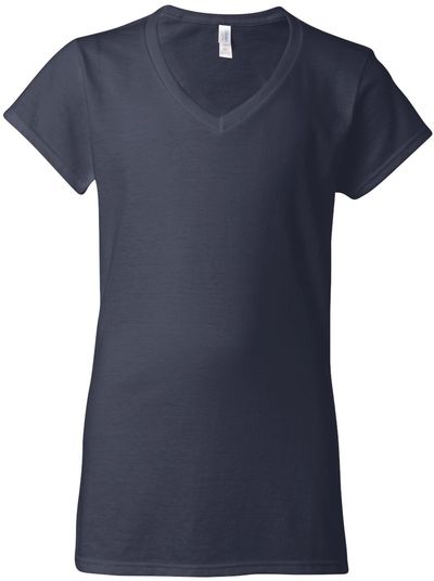 Am image of a Custom Gildan Softstyle Ladies V Neck T Shirt in Navy!