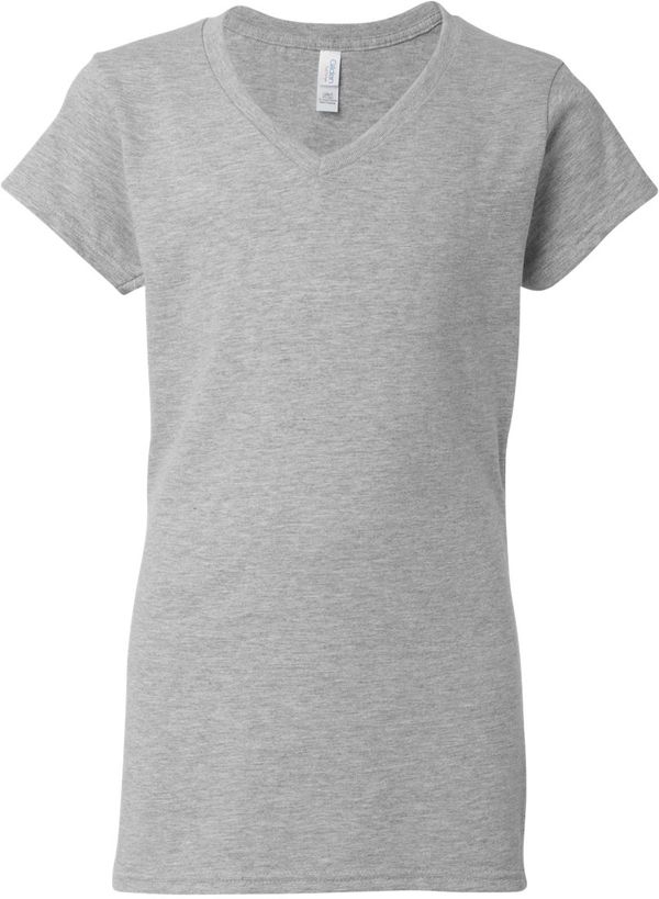 An image of a Custom Gildan Softstyle Ladies V Neck T Shirt in Sport Grey!