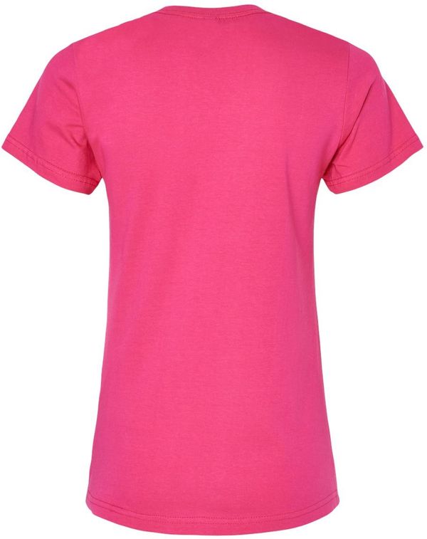 Am image of a Custom Gildan Softstyle Women's Midweight T Shirt in Heliconia!
