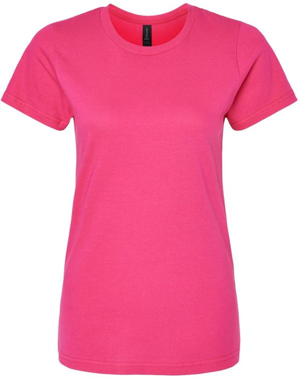 Am image of a Custom Gildan Softstyle Women's Midweight T Shirt in Heliconia!