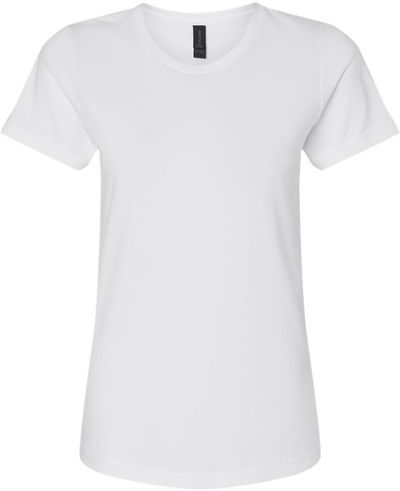 Am image of a Custom Gildan Softstyle Women's Midweight T Shirt in White!