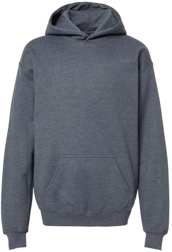 Am image of a Custom Gildan Softstyle Youth Midweight Hooded Sweatshirt in Dark Heather!