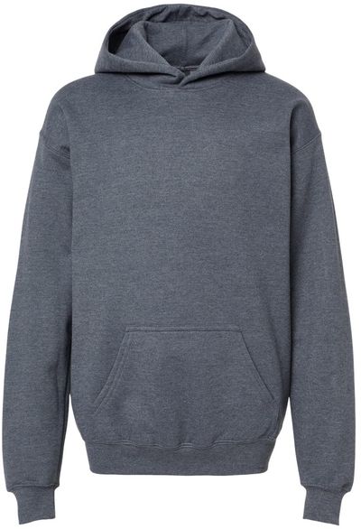 Am image of a Custom Gildan Softstyle Youth Midweight Hooded Sweatshirt in Dark Heather!