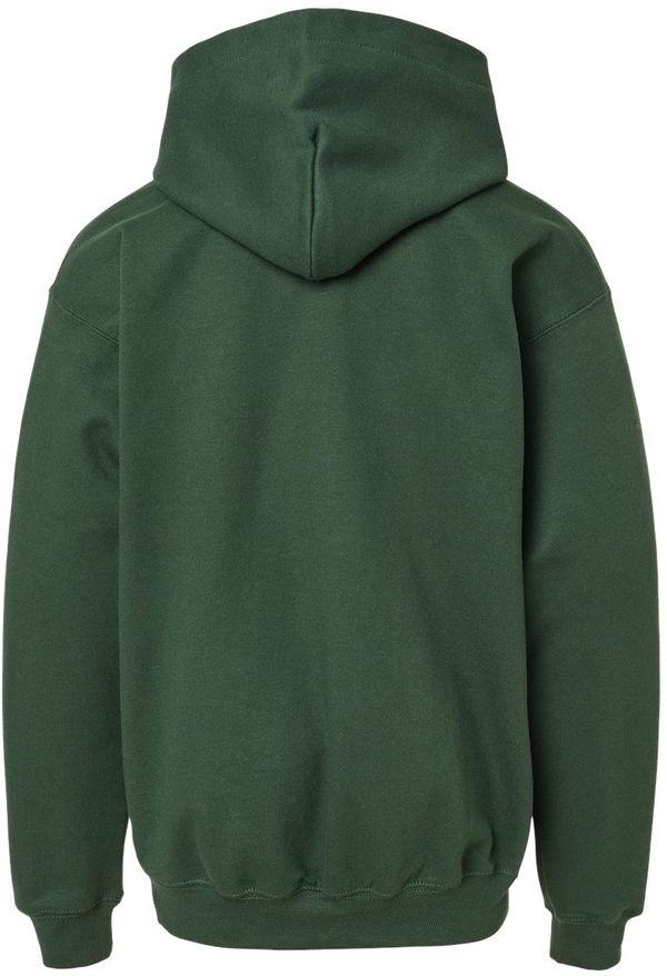 Am image of a Custom Gildan Softstyle Youth Midweight Hooded Sweatshirt in Forest Green!