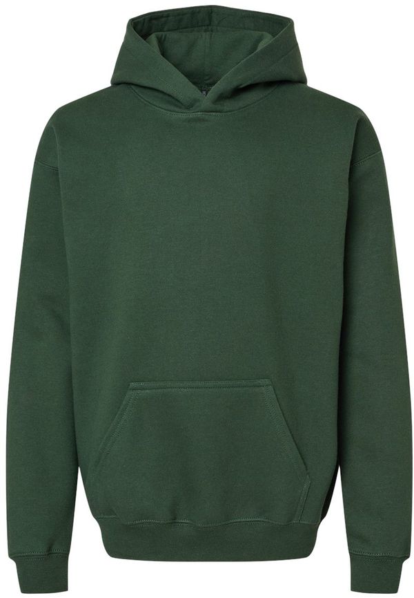 Am image of a Custom Gildan Softstyle Youth Midweight Hooded Sweatshirt in Forest Green!