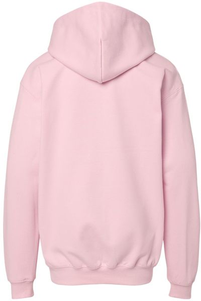 Am image of a Custom Gildan Softstyle Youth Midweight Hooded Sweatshirt in Light Pink!