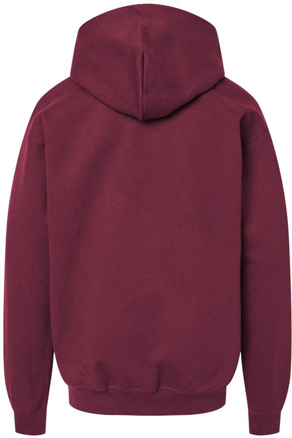 Am image of a Custom Gildan Softstyle Youth Midweight Hooded Sweatshirt in Maroon!
