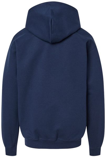 Am image of a Custom Gildan Softstyle Youth Midweight Hooded Sweatshirt in Navy!