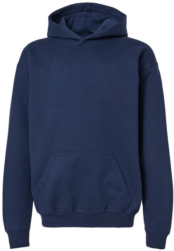 Am image of a Custom Gildan Softstyle Youth Midweight Hooded Sweatshirt in Navy!