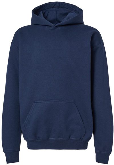 Am image of a Custom Gildan Softstyle Youth Midweight Hooded Sweatshirt in Navy!