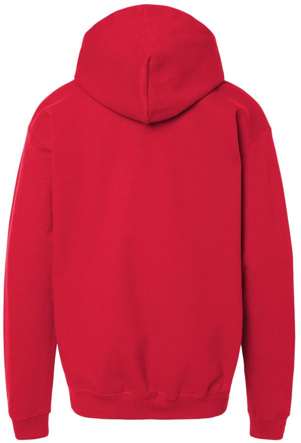 Am image of a Custom Gildan Softstyle Youth Midweight Hooded Sweatshirt in Red!