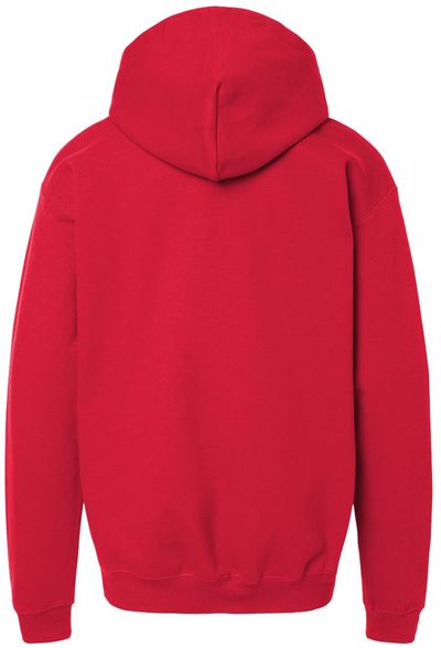 Am image of a Custom Gildan Softstyle Youth Midweight Hooded Sweatshirt in Red!