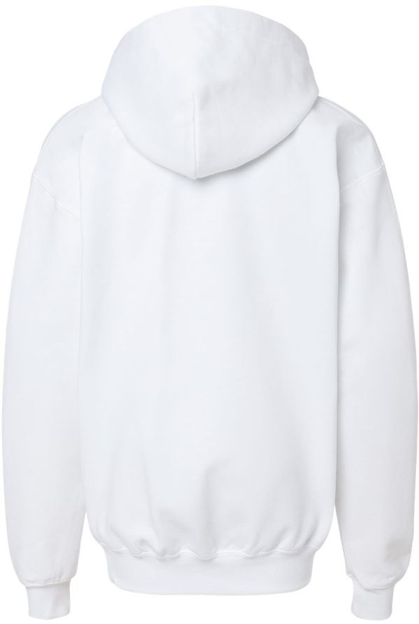 Am image of a Custom Gildan Softstyle Youth Midweight Hooded Sweatshirt in White!