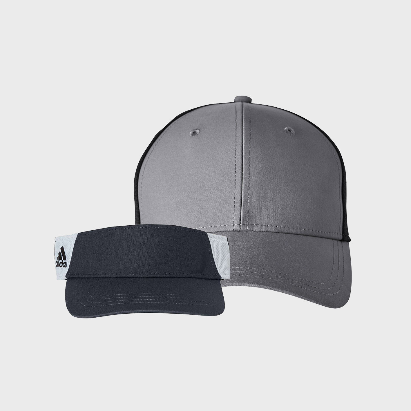 Visors and curved brim hats that you can print your design or logo on!