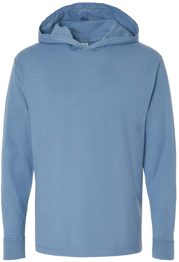 An image of a Custom Hanes ComfortWash Garment Dyed Jersey Hooded Long Sleeve TShirt in Saltwater!