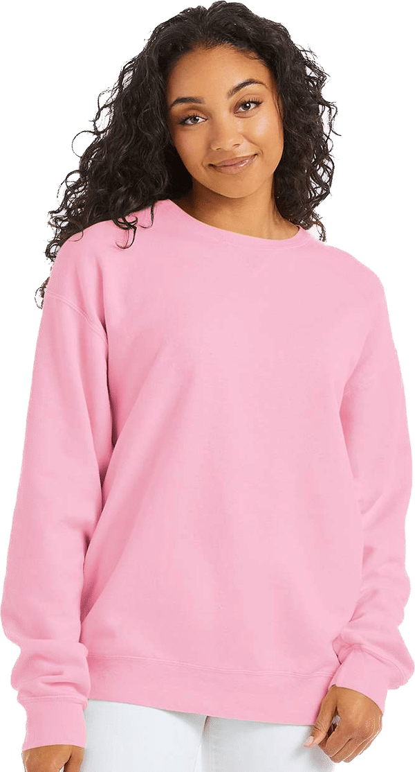 Am image of a Custom Hanes ComfortWash Garment Dyed Unisex Crewneck Sweatshirt in Cotton Candy!
