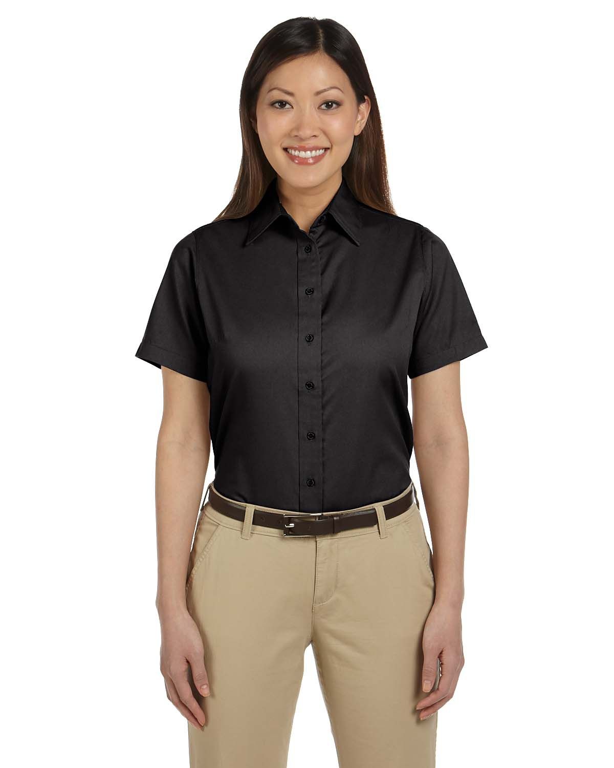 Harriton Ladies' Easy Blend Short Sleeve Twill Shirt with Stain Release