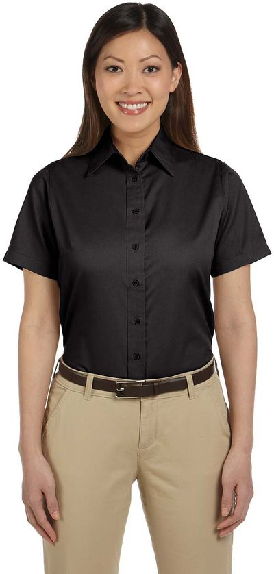 An image of a Custom Harriton Ladies' Easy Blend Short Sleeve Twill Shirt with Stain Release!
