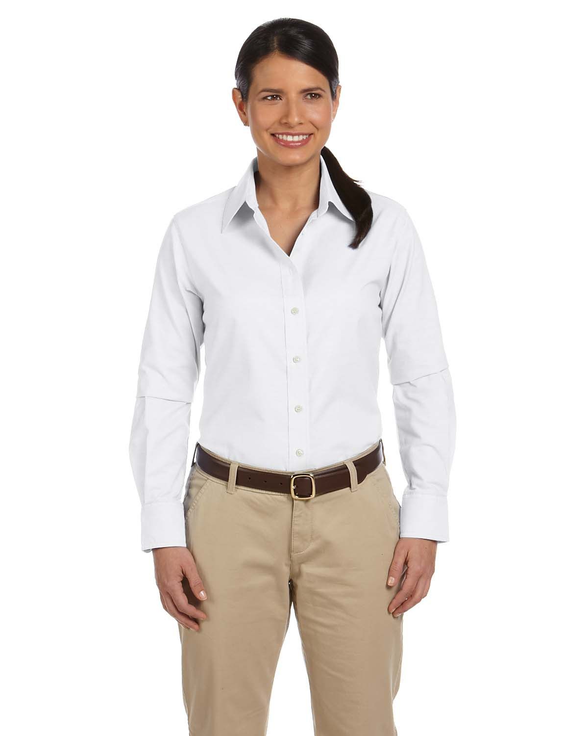 Harriton Ladies' Long Sleeve Oxford with Stain Release