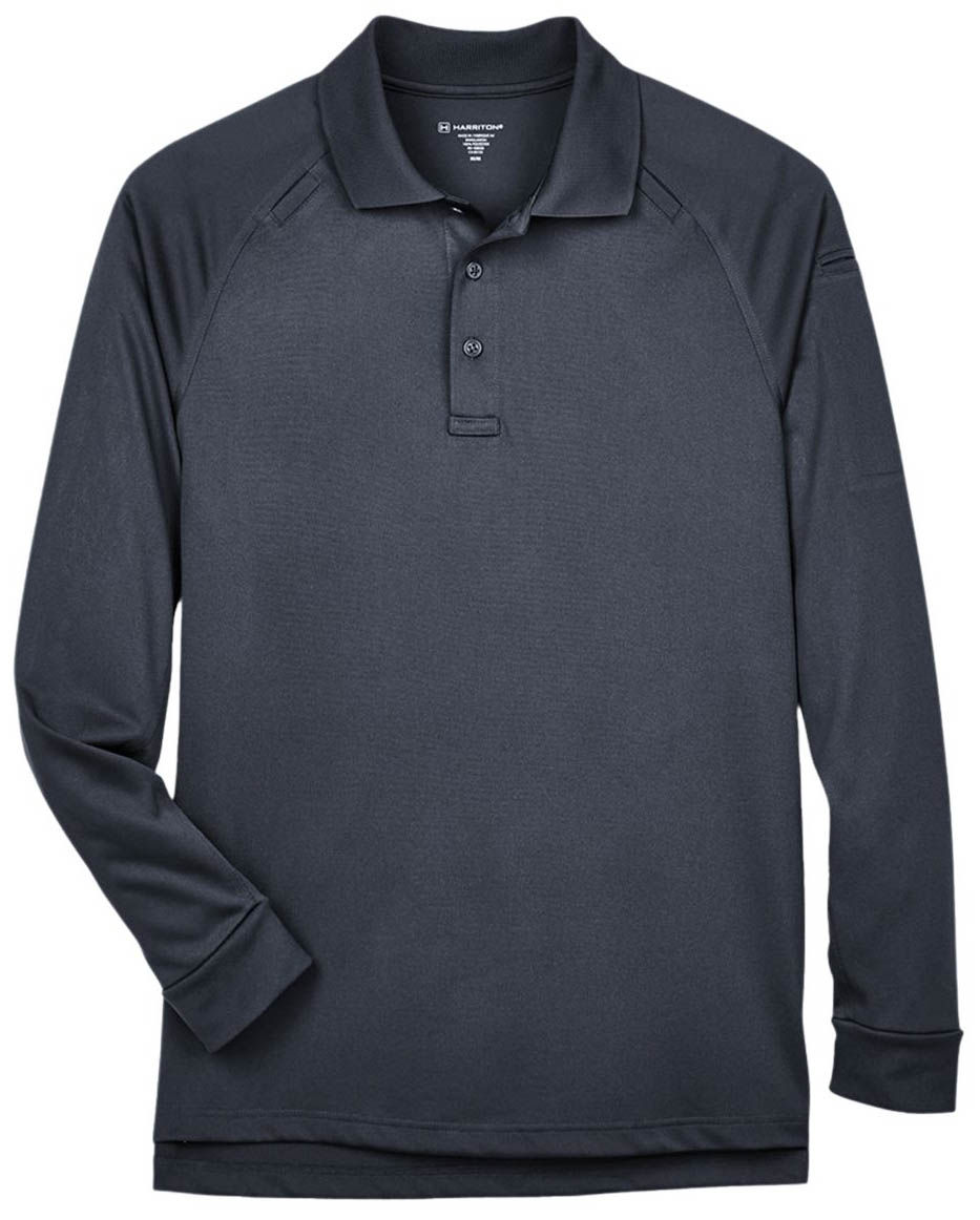 Harriton Men's Advantage Snag Protection Plus Long Sleeve Tactical Polo in Dark Charcoal