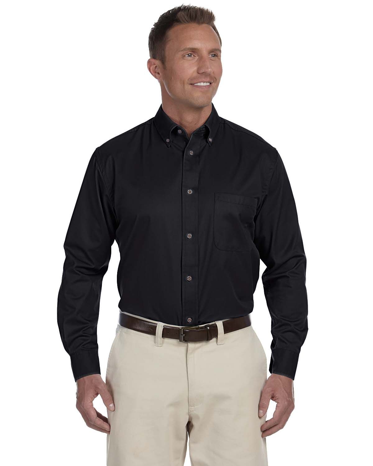 Harriton Men's Easy Blend Long Sleeve Twill Shirt with Stain Release