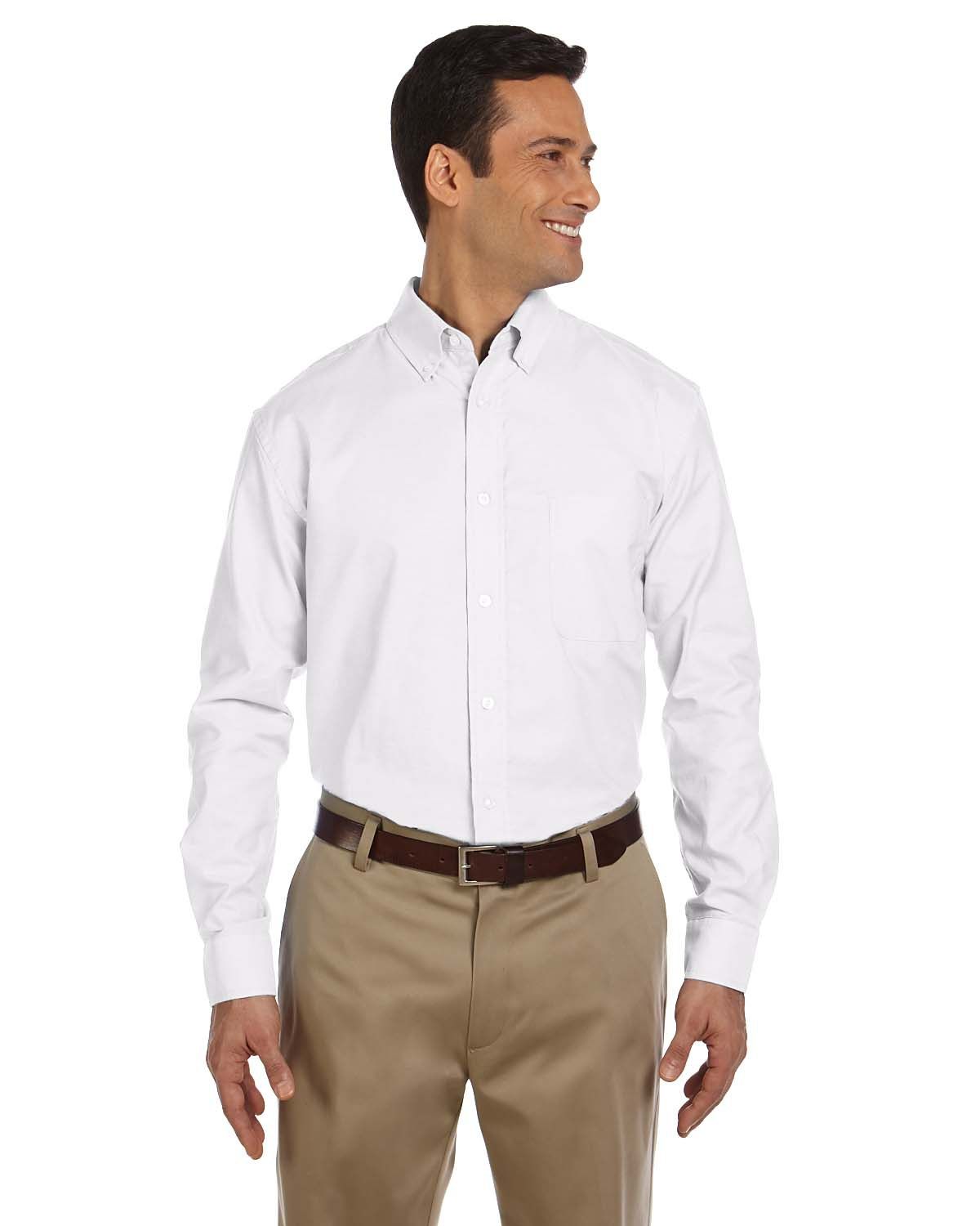 Harriton Men's Long Sleeve Oxford with Stain Release