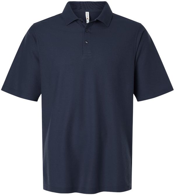 Am image of a Custom Harriton Mens Maverick CVC Pique Polo in Dark Navy!